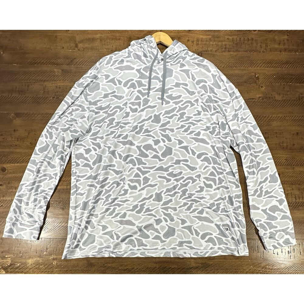 Burlebo Camo Hoodie 2XL Duck Deer Outdoor Hike Performance Stretch Pullover Gray